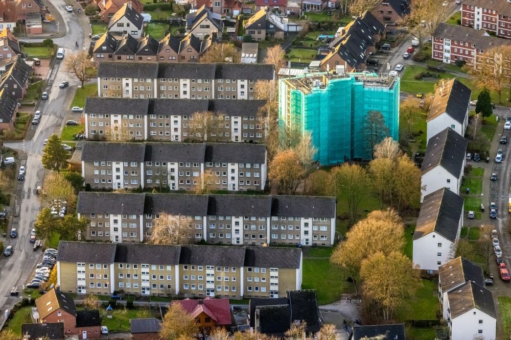 Aerial image Hamm - Reconstruction and new construction of high-rise building on Spechtstrasse in the district Bockum-Hoevel in Hamm at Ruhrgebiet in the state North Rhine-Westphalia, Germany
