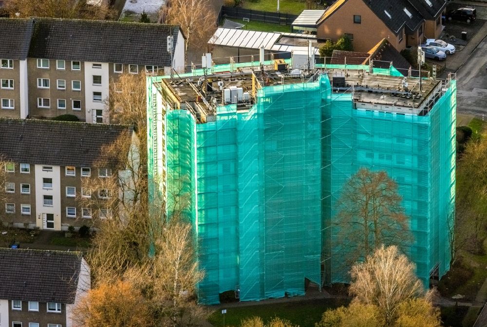 Aerial photograph Hamm - Reconstruction and new construction of high-rise building on Spechtstrasse in the district Bockum-Hoevel in Hamm at Ruhrgebiet in the state North Rhine-Westphalia, Germany