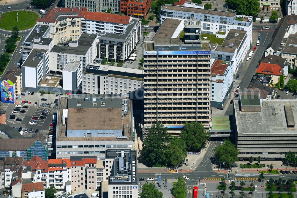 Bielefeld from the bird's eye view: Reconstruction and new construction of high-rise building on Kesselbrink on Friedrich-Ebert-Strasse in the district Mitte in Bielefeld in the state North Rhine-Westphalia, Germany