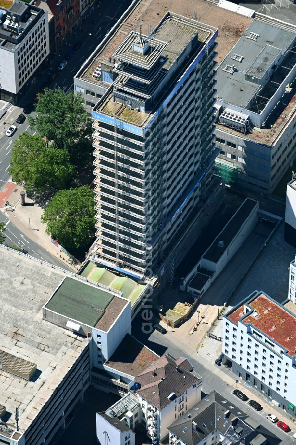 Aerial image Bielefeld - Reconstruction and new construction of high-rise building on Kesselbrink on Friedrich-Ebert-Strasse in the district Mitte in Bielefeld in the state North Rhine-Westphalia, Germany