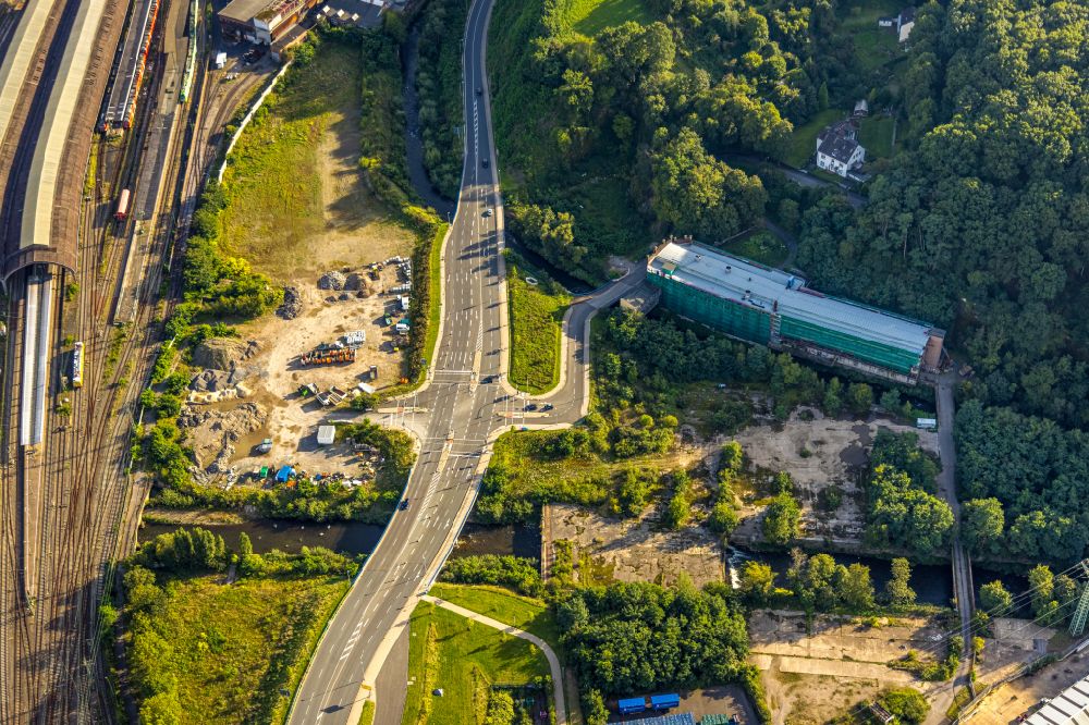 Aerial image Hagen - Reconstruction and renovation of the factory site of the old factory Schraubenfabrik Funke & Hueck on street Plessenstrasse in Hagen at Ruhrgebiet in the state North Rhine-Westphalia, Germany