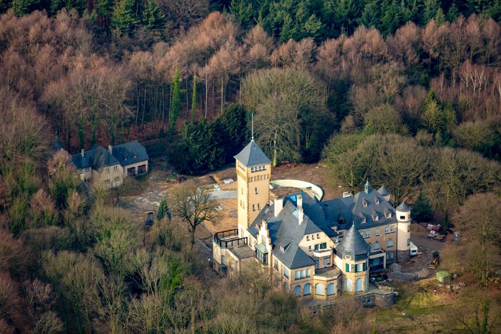 Duisburg from the bird's eye view: Reconstruction of the castle-like Villa House in the city forest of Duisburg in North Rhine-Westphalia