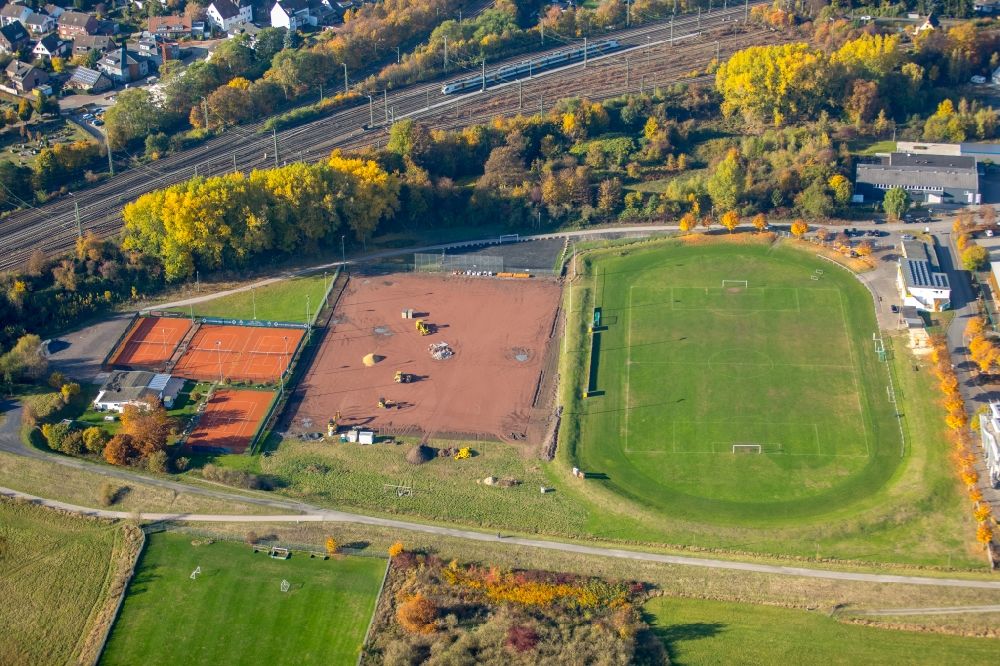 Aerial photograph Hamm - Construction site at sports grounds of the hockey and tennis club in the Philipp Reis street in Hamm in the state North Rhine-Westphalia