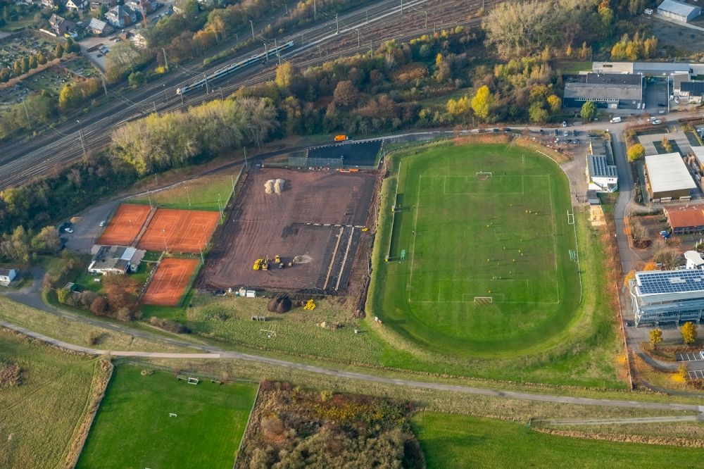 Hamm from the bird's eye view: Construction site at sports grounds of the hockey and tennis club in the Philipp Reis street in Hamm in the state North Rhine-Westphalia