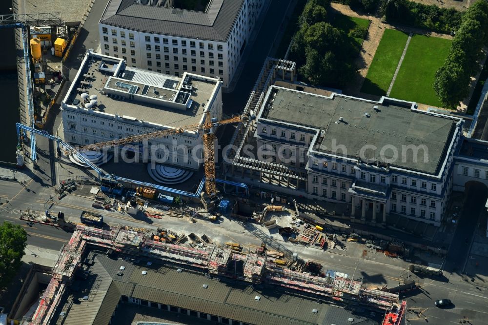 Aerial image Berlin - Construction site of street guide of famous promenade and shopping street Unter den Linden in the district Mitte in Berlin, Germany