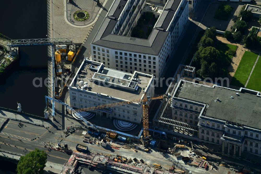 Berlin from above - Construction site of street guide of famous promenade and shopping street Unter den Linden in the district Mitte in Berlin, Germany