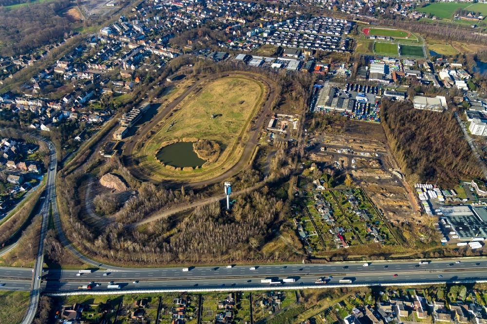 Recklinghausen from the bird's eye view: Development, demolition and renovation work on the site of the former racetrack - Trabrennbahn in Recklinghausen in the state North Rhine-Westphalia, Germany
