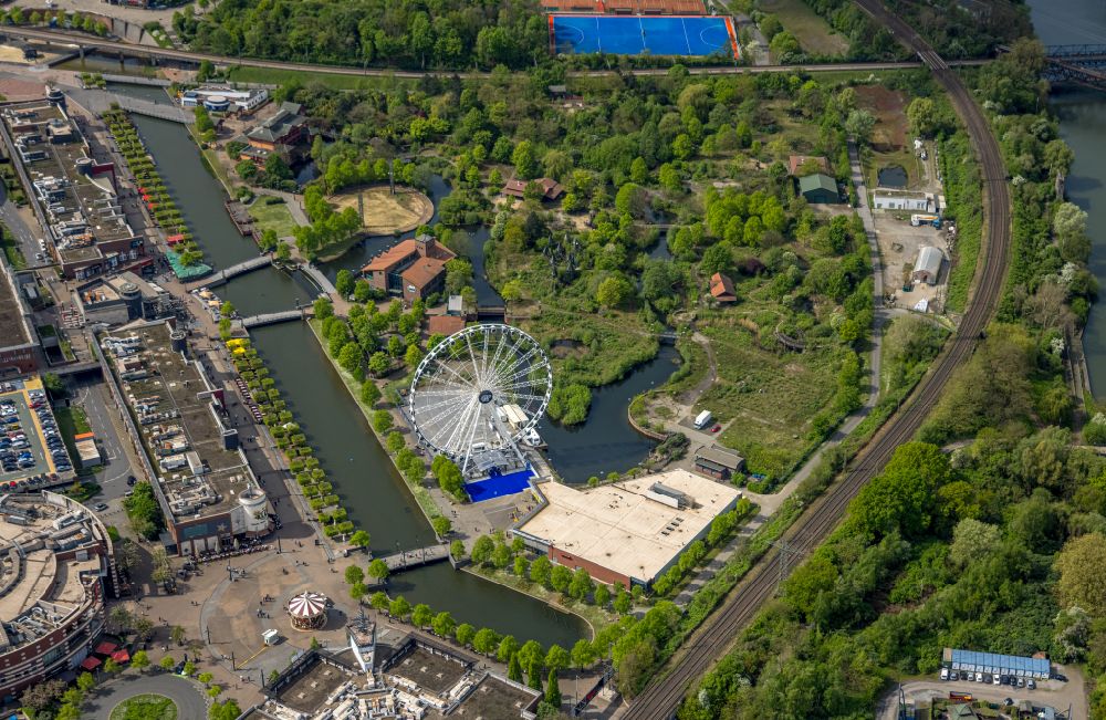 Oberhausen from the bird's eye view: Amusement park renovation work in Oberhausen at Ruhrgebiet in the state North Rhine-Westphalia, Germany