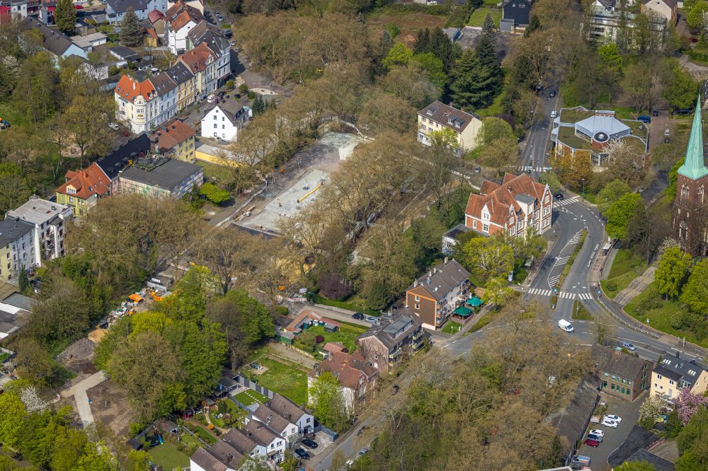 Aerial photograph Bochum - Reconstruction measures on Werner Marktplatz in the Werne district of Bochum in the Ruhr area in the state of North Rhine-Westphalia, Germany