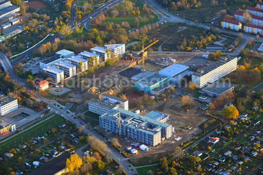 Magdeburg from the bird's eye view: Construction sites for the conversion, expansion and modernization of the school building Editha- Gymnasium in Magdeburg in the state Saxony-Anhalt, Germany