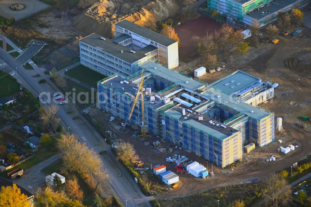 Aerial photograph Magdeburg - Construction sites for the conversion, expansion and modernization of the school building Editha- Gymnasium in Magdeburg in the state Saxony-Anhalt, Germany