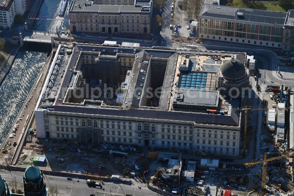 Aerial photograph Berlin - Construction site for the new building the largest and most important cultural construction of the Federal Republic, the building of the Humboldt Forum in the form of the Berlin Palace