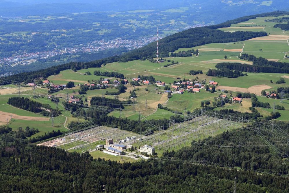 Rickenbach from above - On the plateau of the mountain range Hotzenwald at Bergalingen, Jungholz the transformer station Kuehmoos of Schluchseewerk AG in Rickenbach in the state Baden-Wurttemberg, Germany