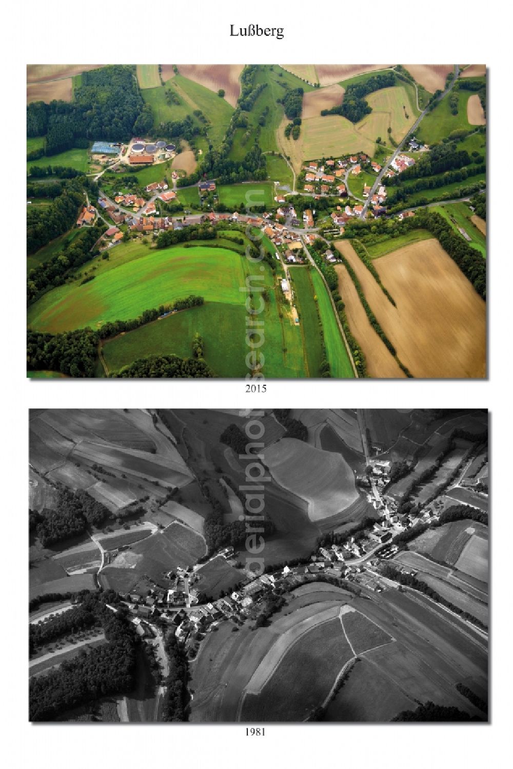 Aerial photograph Lußberg - 1981 and 2015 village - view change in Lussberg in the state Bavaria