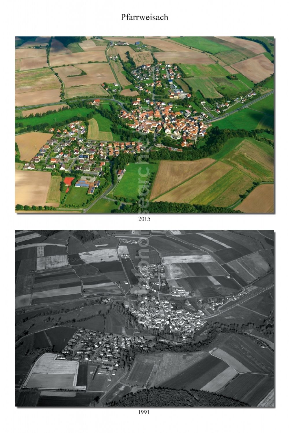 Aerial photograph Pfarrweisach - 1991 and 2015 village - view change of Pfarrweisach in the state Bavaria