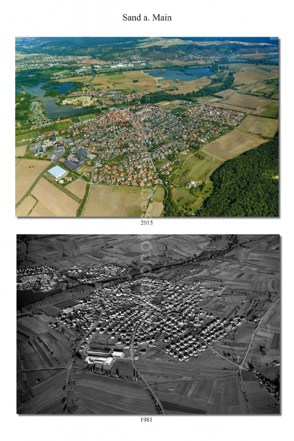 Aerial image Sand - 1981 and 2015 village - view change of Sand in the state Bavaria