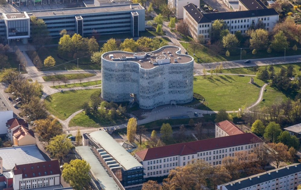 Aerial image Cottbus - Central university library in the Information, Communication and Media Center at the campus of BTU Cottbus - Senftenberg in the state of Brandenburg