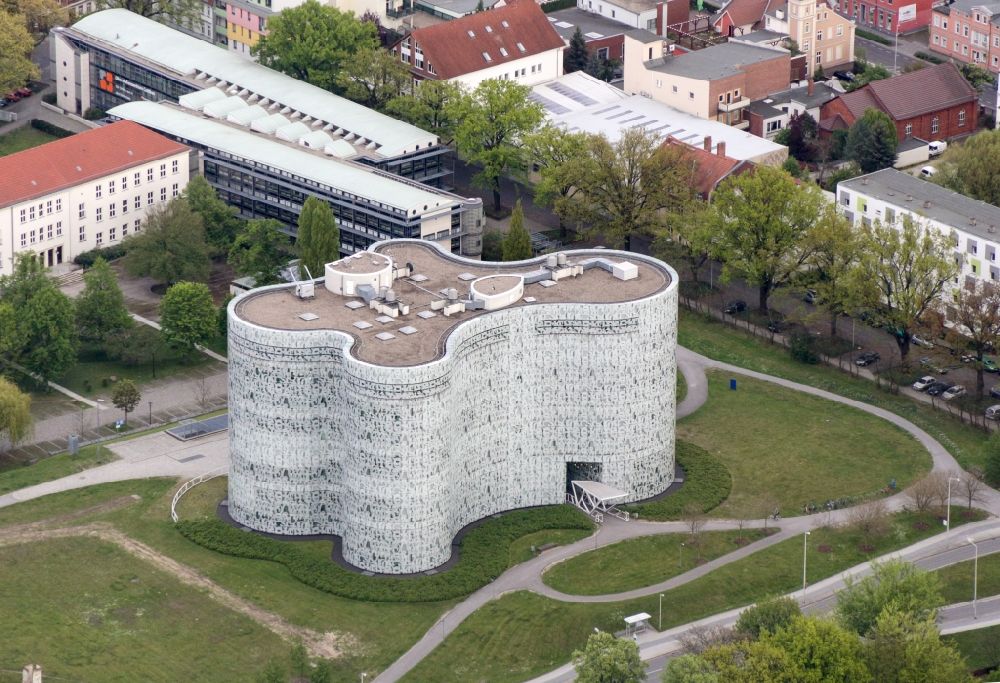 Cottbus from the bird's eye view: Central university library in the Information, Communication and Media Center at the campus of BTU Cottbus - Senftenberg in the state of Brandenburg