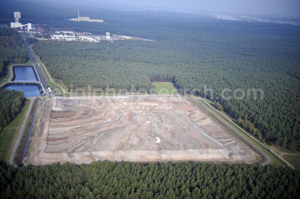 Gorleben from the bird's eye view: Safety fence at the underground storage facility for radioactive waste and fuel rods on street Rottlebener Weg in Gorleben in the state Lower Saxony, Germany