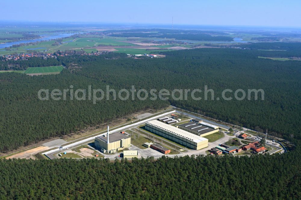Aerial photograph Gorleben - Safety fence at the underground storage facility for radioactive waste and fuel rods on street Rottlebener Weg in Gorleben in the state Lower Saxony, Germany