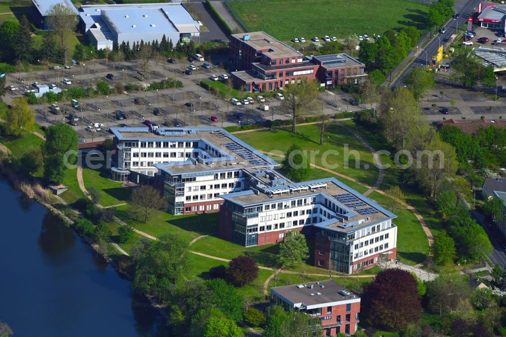 Aerial image Fürstenwalde/Spree - Administration building of the company E.DIS AG on Langenwahler Strasse in Fuerstenwalde/Spree in the state Brandenburg, Germany