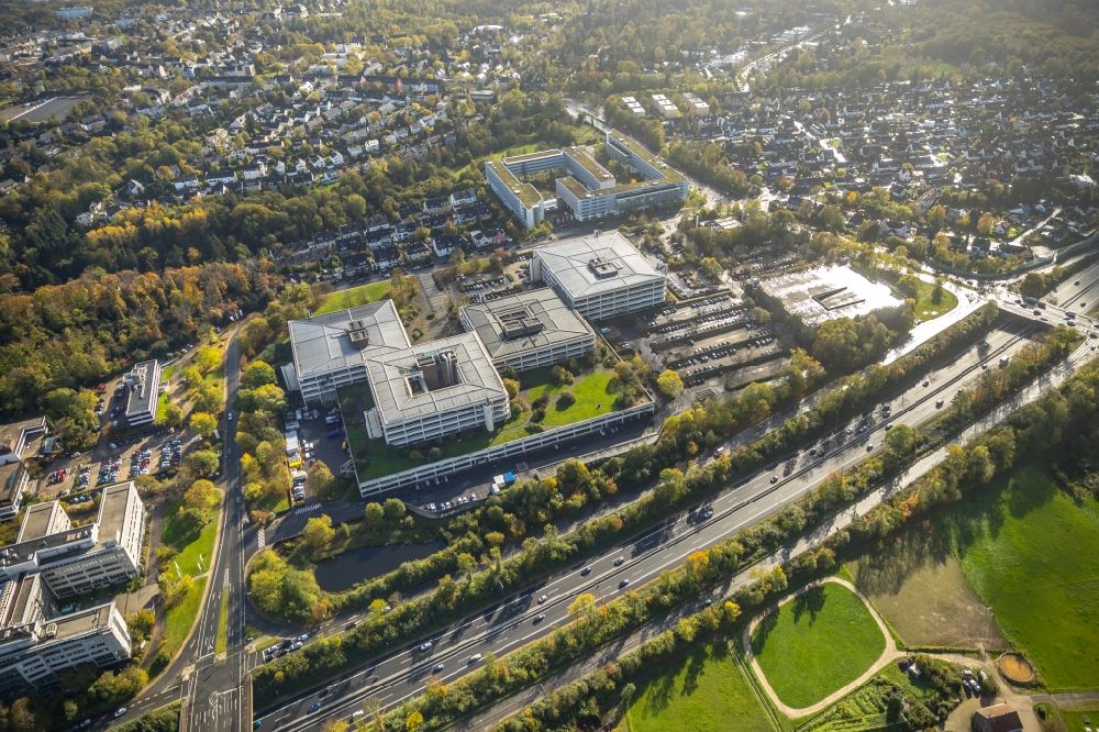 Essen from the bird's eye view: Administration building of the company Karstadt Warenhaus GmbH on Theodor-Althoff-Strasse in Essen in the state North Rhine-Westphalia, Germany