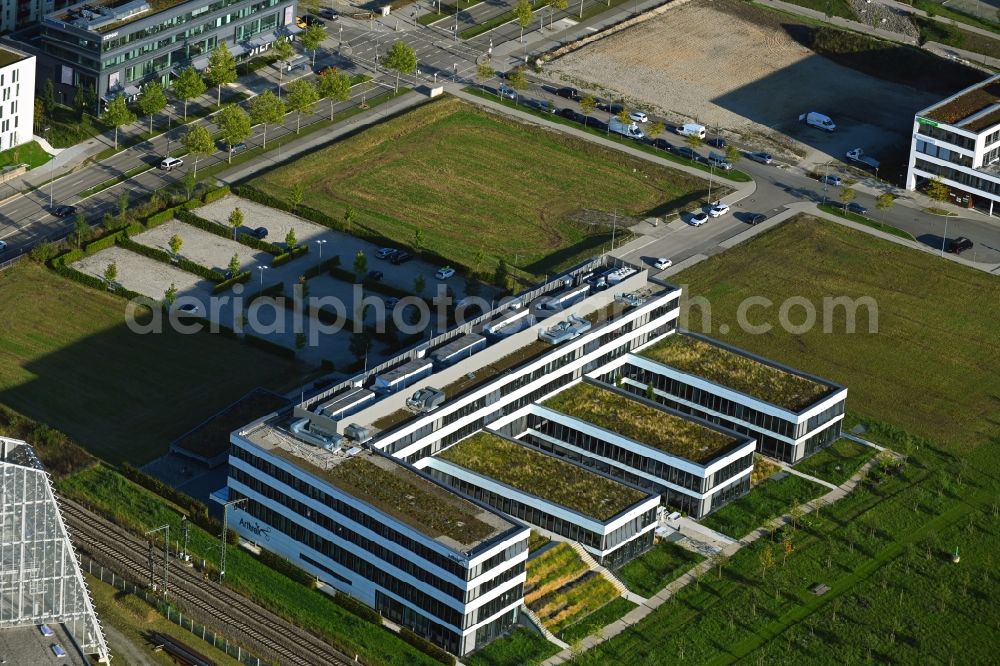 München from the bird's eye view: Administration building of the company of Arthrex GmbH on Erwin-Hielscher-Strasse in Munich in the state Bavaria, Germany