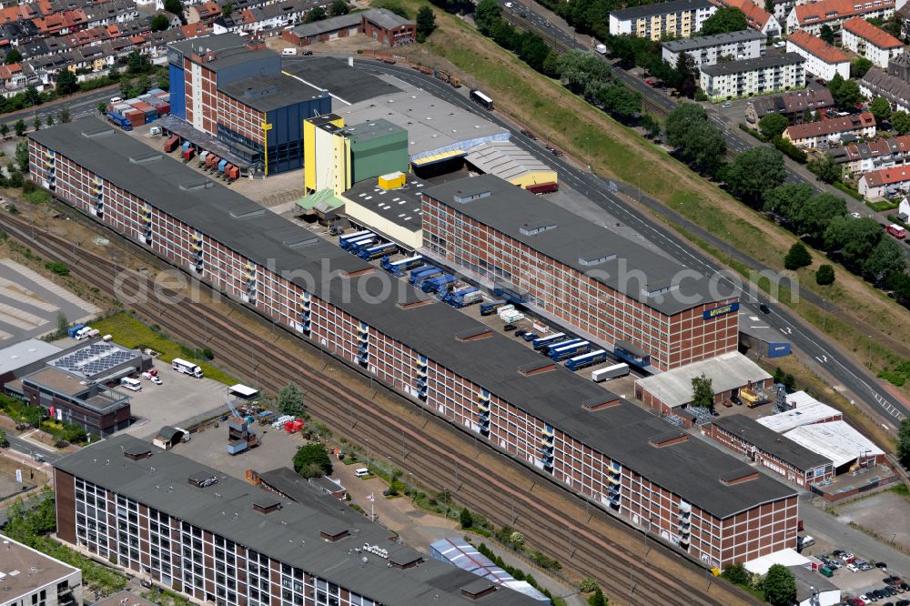 Bremen from above - Administration building of the company of Berthold Vollers GmbH on street Speicherhof in the district Ueberseestadt in Bremen, Germany