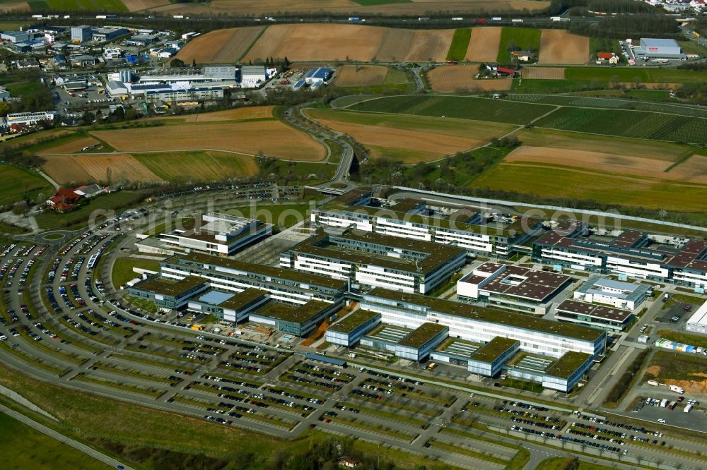Abstatt from above - Administration building of the company Bosch Engineering GmbH on Robert-Bosch-Allee in Abstatt in the state Baden-Wurttemberg, Germany