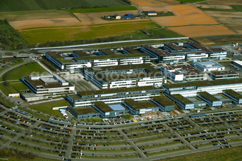 Abstatt from the bird's eye view: Administration building of the company Bosch Engineering GmbH on Robert-Bosch-Allee in Abstatt in the state Baden-Wurttemberg, Germany