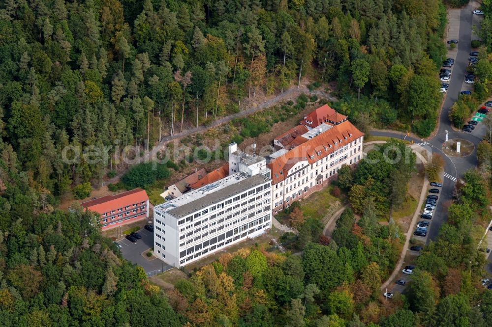 Lohr am Main from the bird's eye view: Administration building of the company of Bosch Rexroth AG Maria-Theresien-Strasse in the district Sackenbach in Lohr am Main in the state Bavaria, Germany