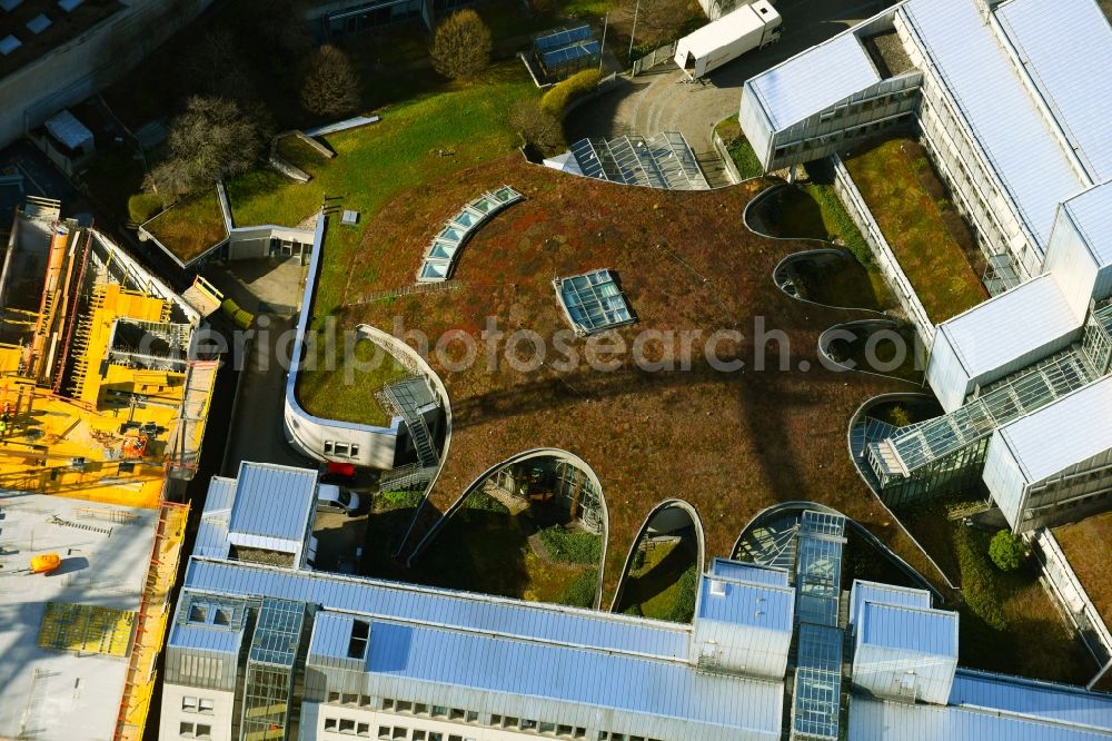 Aerial photograph Stuttgart - Administration building of the company of Bandesanstalt fuer Post and Telekommunikation Deutsche Bandespost on Maybachstrasse in the district Feuerbach-Ost in Stuttgart in the state Baden-Wurttemberg, Germany
