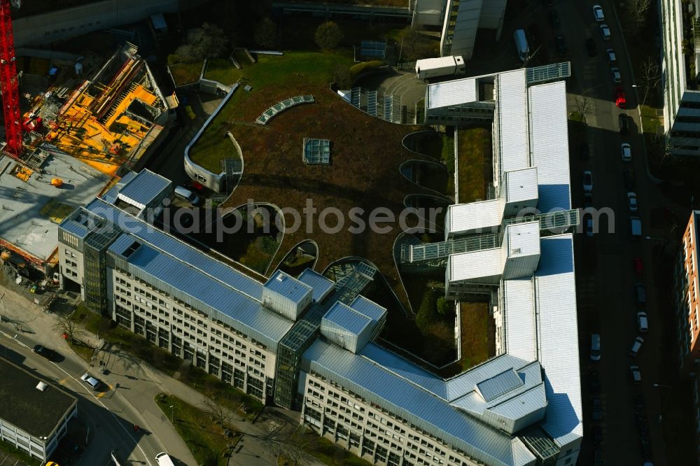 Stuttgart from above - Administration building of the company of Bandesanstalt fuer Post and Telekommunikation Deutsche Bandespost on Maybachstrasse in the district Feuerbach-Ost in Stuttgart in the state Baden-Wurttemberg, Germany