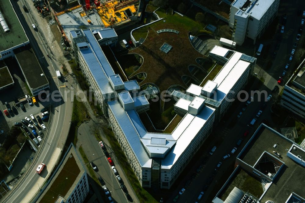 Stuttgart from the bird's eye view: Administration building of the company of Bandesanstalt fuer Post and Telekommunikation Deutsche Bandespost on Maybachstrasse in the district Feuerbach-Ost in Stuttgart in the state Baden-Wurttemberg, Germany