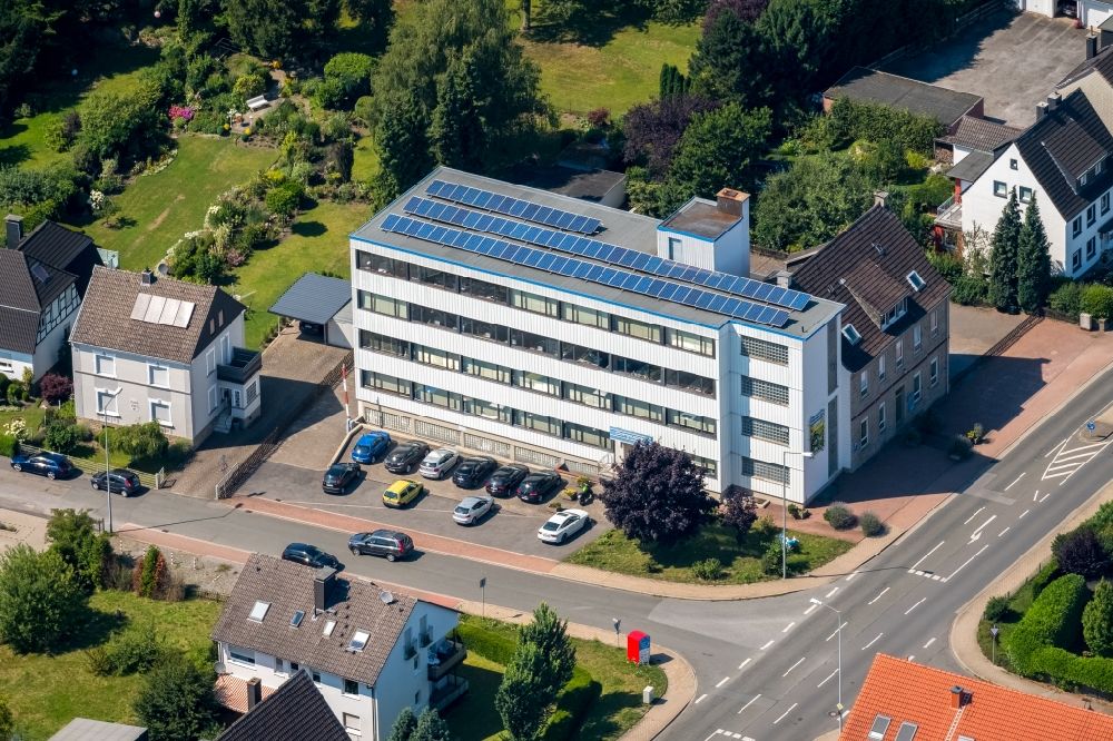 Sprockhövel from above - Administration building of the company of Compudata Informationstechnik GmbH on Wuppertaler Strasse corner Schulstrasse in Sprockhoevel in the state North Rhine-Westphalia, Germany