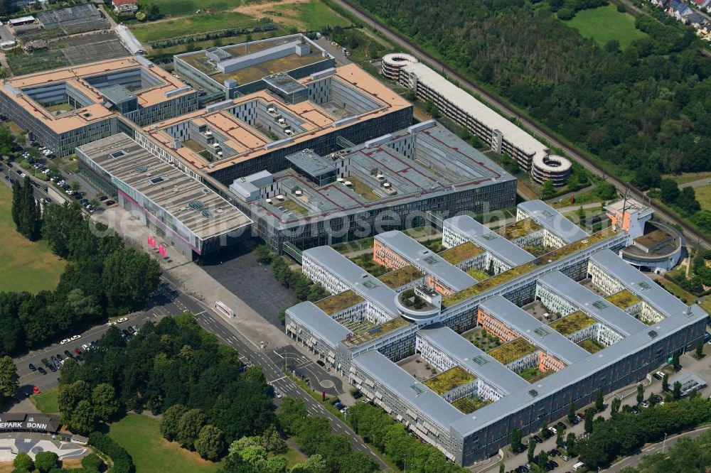 Bonn from above - Administration building of the company Deutsche Telekom on Landgrabenweg in the district Beuel in Bonn in the state North Rhine-Westphalia, Germany