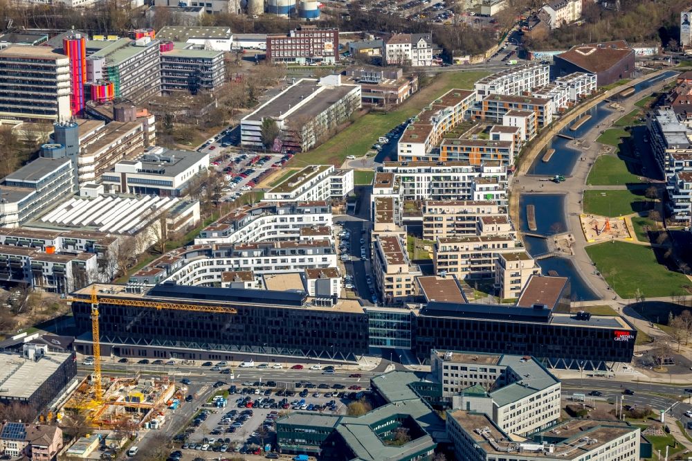 Aerial image Essen - Administration building of the company of Funke Mediengruppe on Berliner Platz in Essen in the state North Rhine-Westphalia, Germany