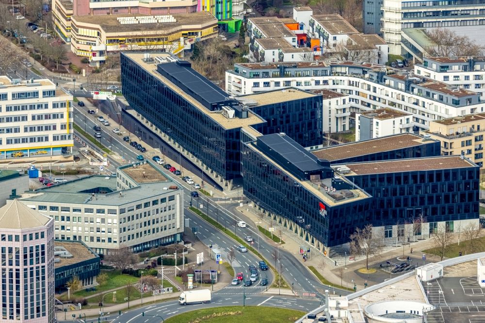 Essen from above - Administration building of the company of Funke Mediengruppe on Berliner Platz in Essen in the state North Rhine-Westphalia, Germany