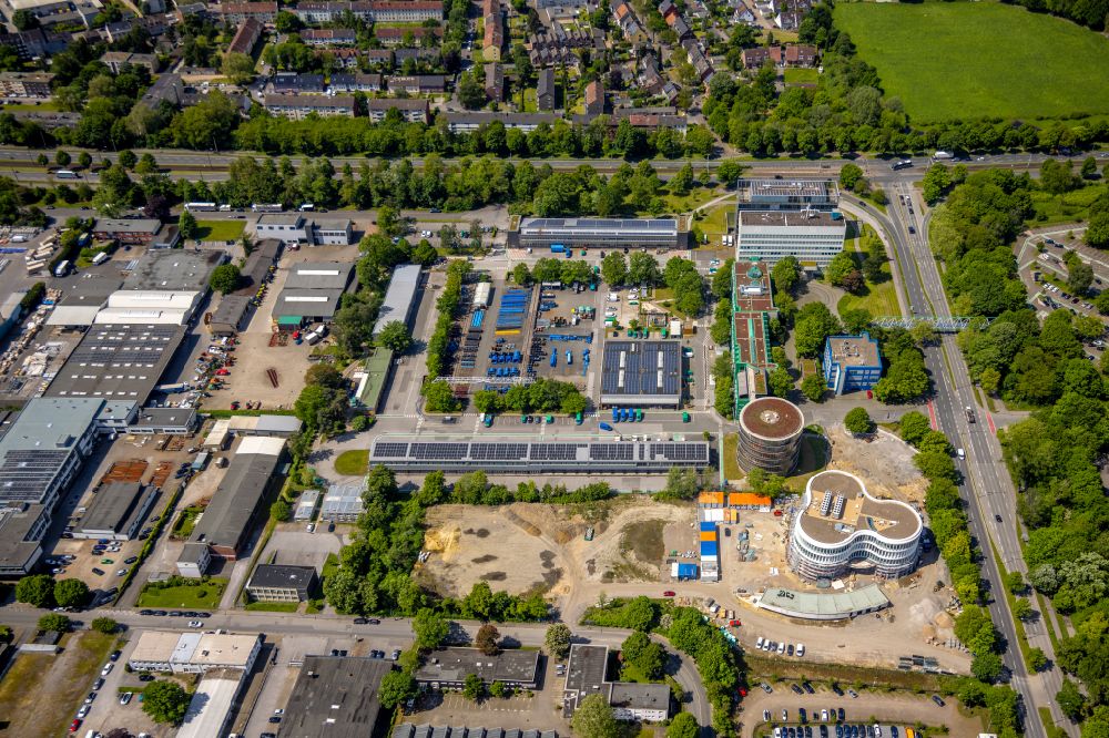 Aerial image Gelsenkirchen - Administration building of the company GELSENWASSER AG on Willy-Brandt-Allee on street Willy-Brandt-Allee in the district Erle in Gelsenkirchen in the state North Rhine-Westphalia, Germany