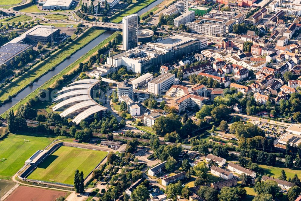 Offenburg from the bird's eye view: Administration building of the company HUbert Burda Medien in Offenburg in the state Baden-Wurttemberg, Germany