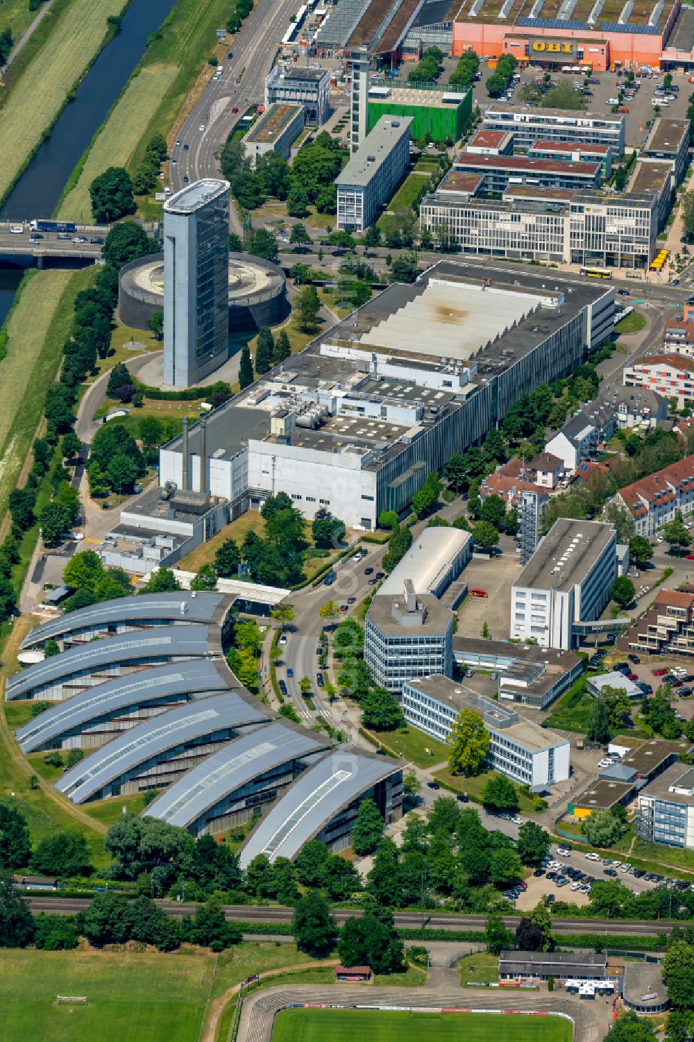 Offenburg from the bird's eye view: Administration building of the company HUbert Burda Medien in Offenburg in the state Baden-Wurttemberg, Germany