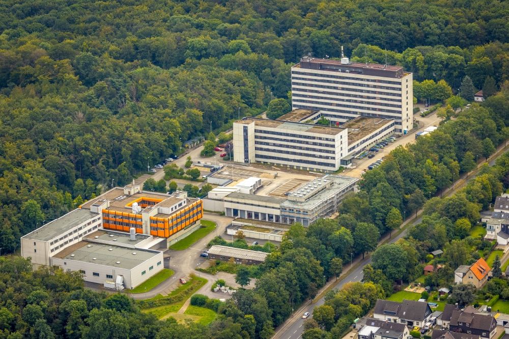 Hagen from above - Administration building of the company Landesbetrieb Information und Technik overlooking the police headquarters in Hagen at Ruhrgebiet in the state North Rhine-Westphalia, Germany