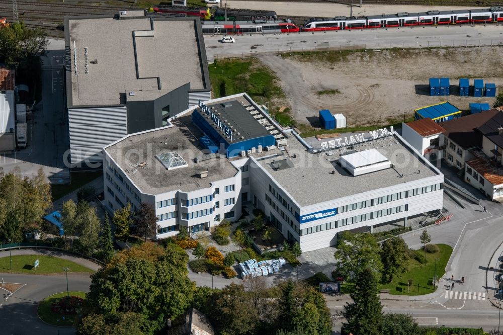 Kufstein from above - Administration building of the company LKW WALTER Internationale Transportorganisation AG on Zeller Strasse in Kufstein in Tirol, Austria