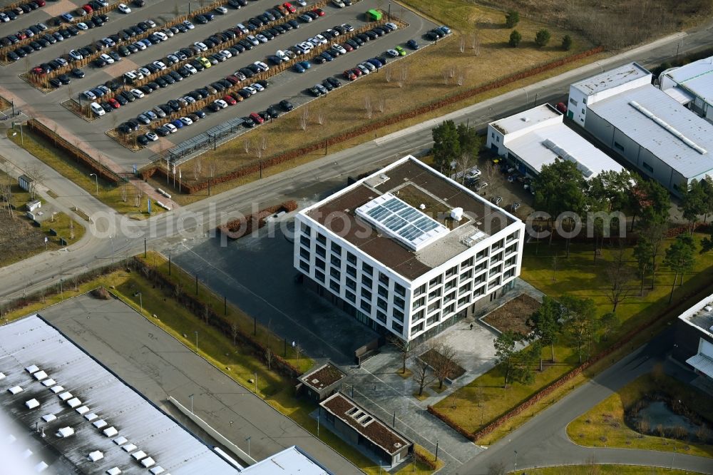 Aerial photograph Oranienburg - Administration building of the company of ORAFOL Europe GmbH Am Biotop corner Am Gleis in the district Friedrichsthal in Oranienburg in the state Brandenburg, Germany
