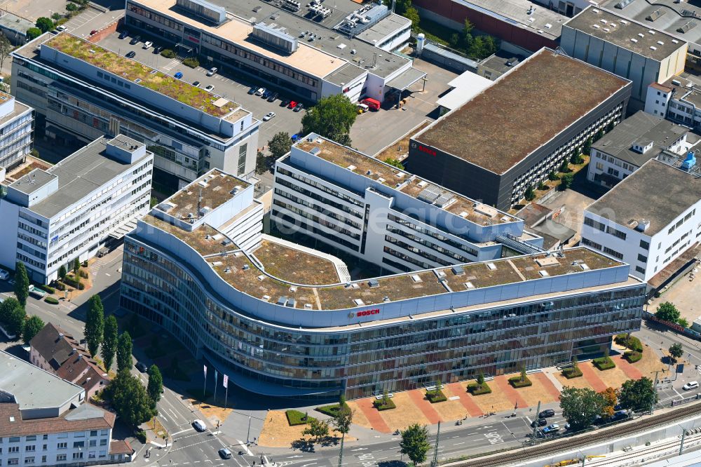 Aerial image Stuttgart - Administration building of the company of Robert-Bosch GmbH on Kruppstrasse in the district Feuerbach-Ost in Stuttgart in the state Baden-Wuerttemberg, Germany