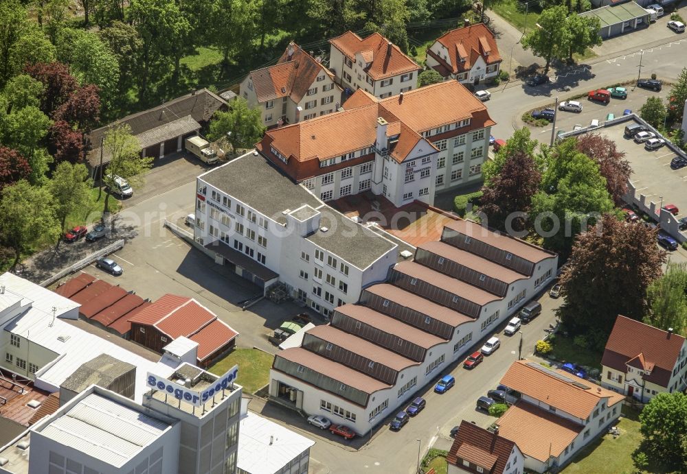 Balingen from above - Administration building of the company of Wuerttembergische Elektromotoren GmbH in Balingen in the state Baden-Wurttemberg, Germany