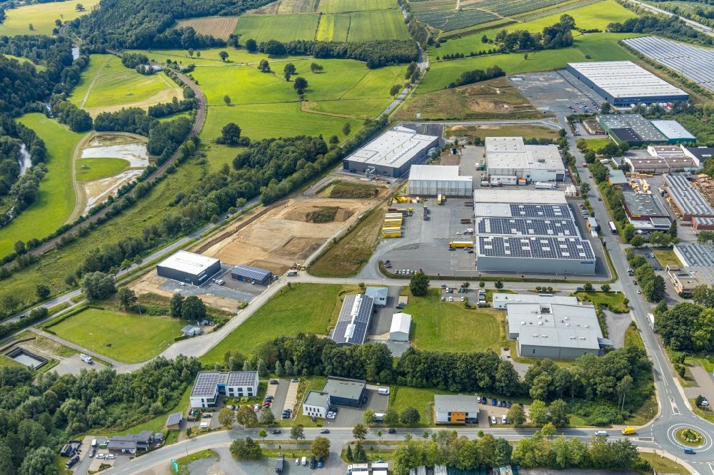 Aerial image Meschede - Administration building of the company of Lausberg Kunststofftechnik GmbH in the district Enste in Meschede in the state North Rhine-Westphalia, Germany