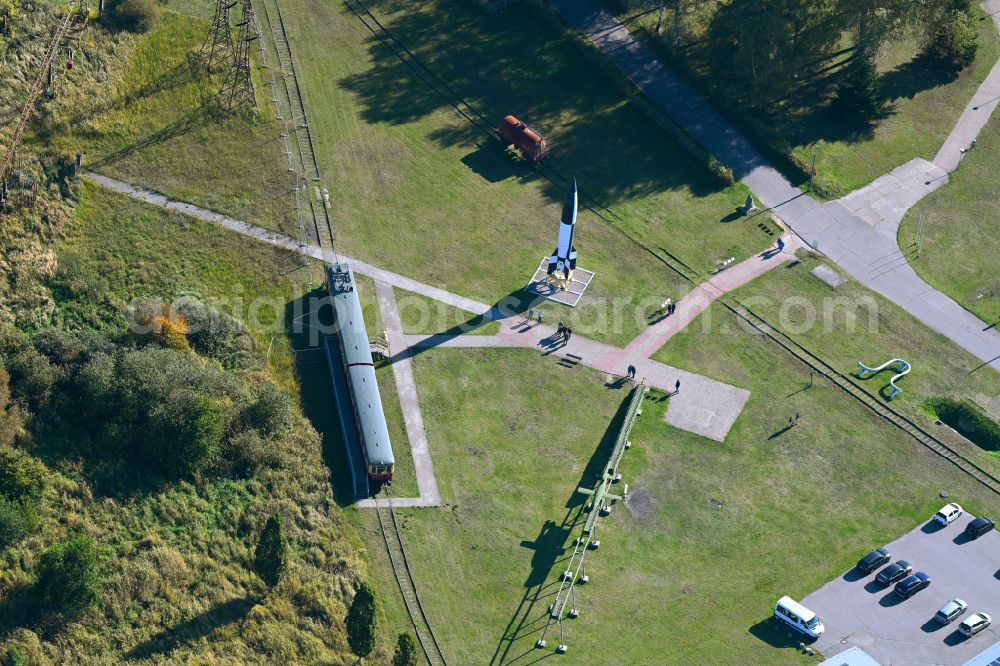 Peenemünde from the bird's eye view: V2 rocket on the grounds of the Historisch-Technisches Museum Peenemuende in Peenemuende on the island of Usedom in the state Mecklenburg - Western Pomerania, Germany