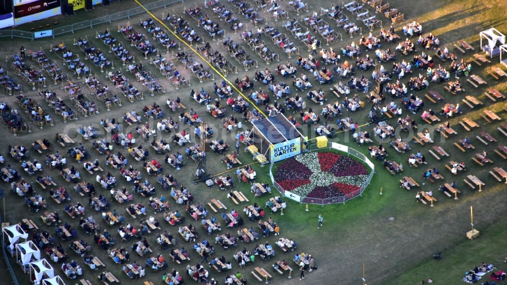 Bonn from the bird's eye view: Event area of the Kulturgarten music event in the Rheinaue in Bonn in the state North Rhine-Westphalia, Germany