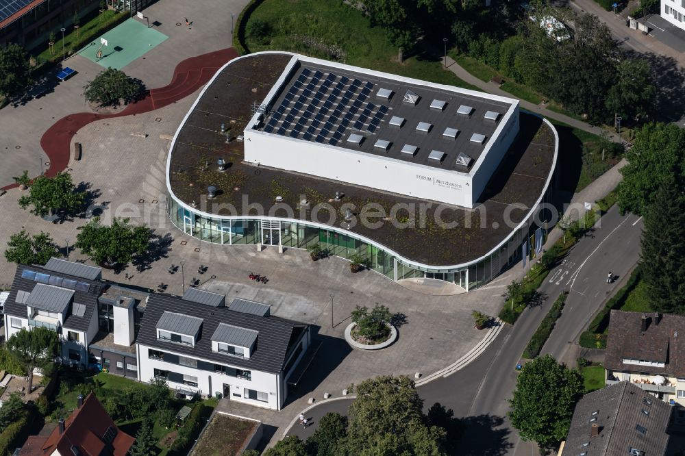 Aerial image Merzhausen - Building of the indoor arena FORUM Merzhausen on place Am Marktplatz in Merzhausen in the state Baden-Wuerttemberg, Germany